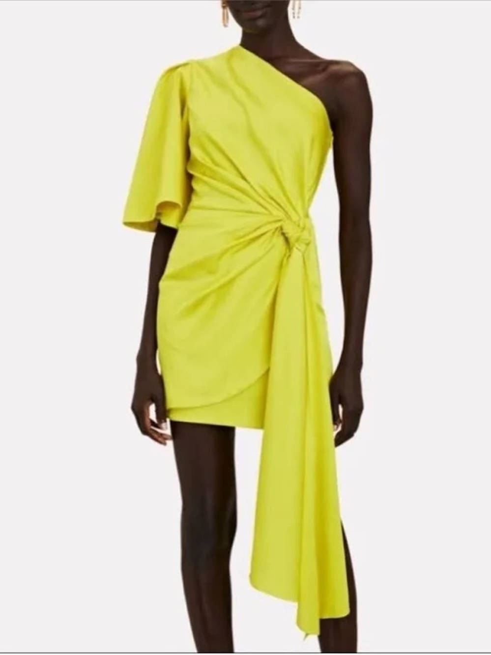Solace London Marcie One Shoulder Draped Knot Mini Dress